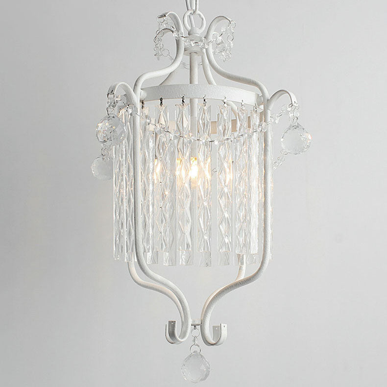 Traditional European Crystal Strip Cage Iron 1-Light Pendant Light For Dining Room