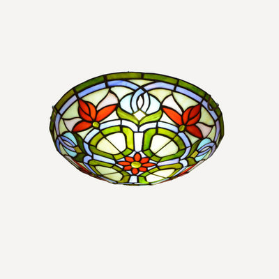 European Tiffany Stained Glass Round 2/3 Light Flush Mount Ceiling Light