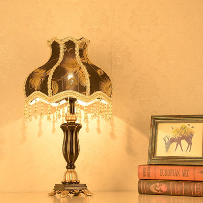 Lampe de table à 1 lumière en résine à pampilles en tissu de luxe européen 