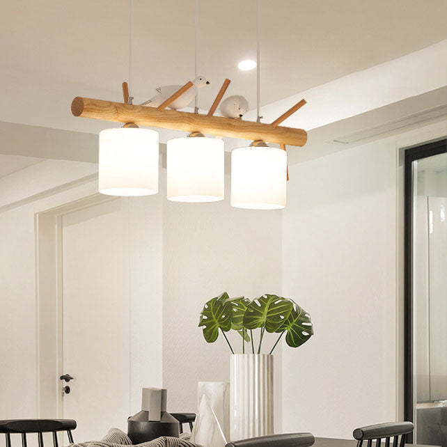 Nordic Minimalist Solid Wood Bird Decor Cylinder 2/3-Light Island Light Chandelier