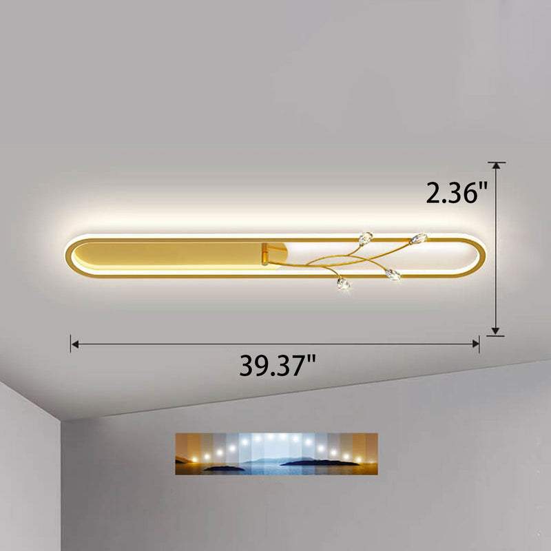 Creative Long Oval Crystal Small Flower Decoration Design LED Flush Mount Light