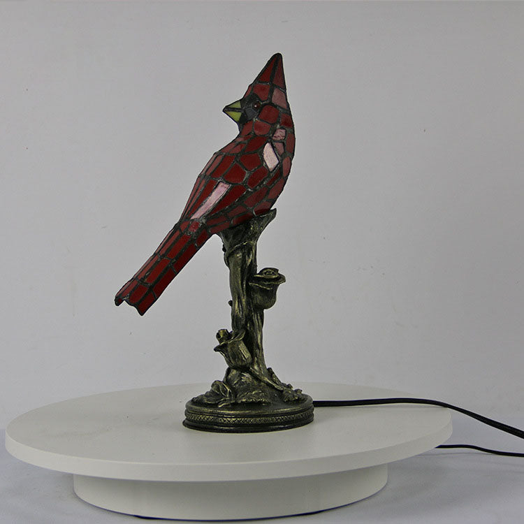 Lampe de table Tiffany à 1 lumière, oiseau rouge créatif européen 