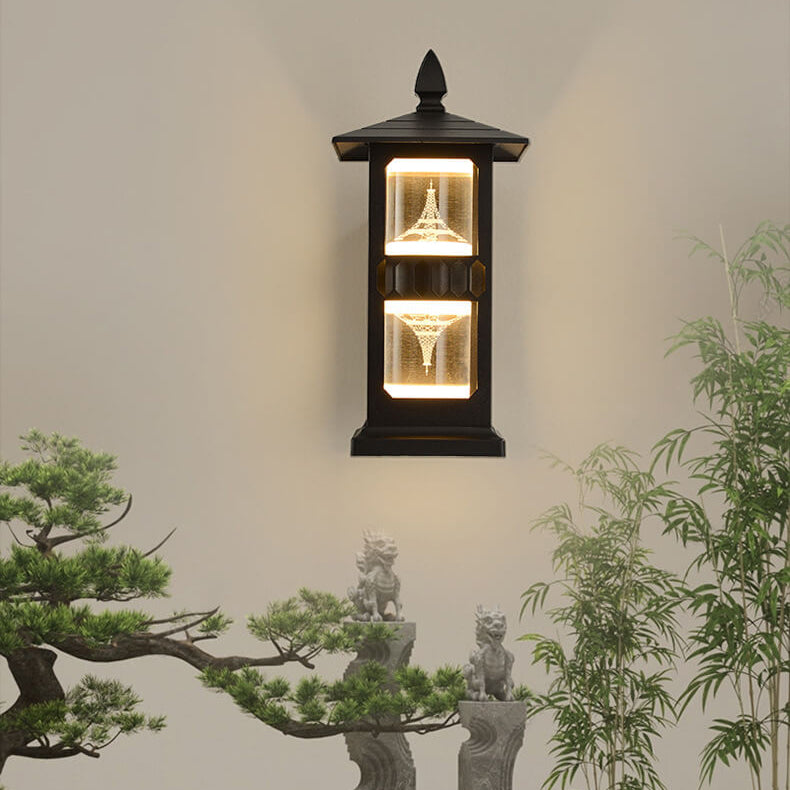 Traditional Chinese Zinc Alloy House Pagoda LED Waterproof Wall Sconce Lamp For Outdoor Patio