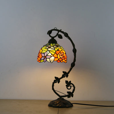 Tiffany Rustic Rose Stained Glass Vine Resin 1-Light Table Lamp