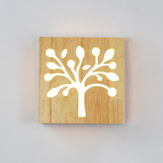 Modern Creative Solid Wood Happy Tree &  Antler Pattern LED Wall Sconce Lamp