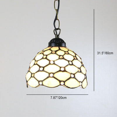 Tiffany Rustic Rose Beads Stained Glass 1-Light Pendant Light