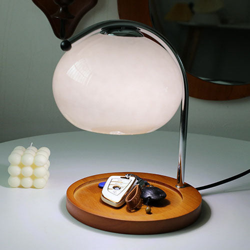 Contemporary Retro Glass Dome Solid Wood Metal Base 1-Light Melting Wax Table Lamp