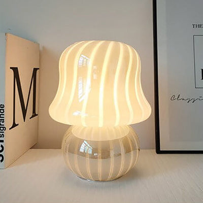 French Cream Handmade Glass Mushroom 1-Light Table Lamp