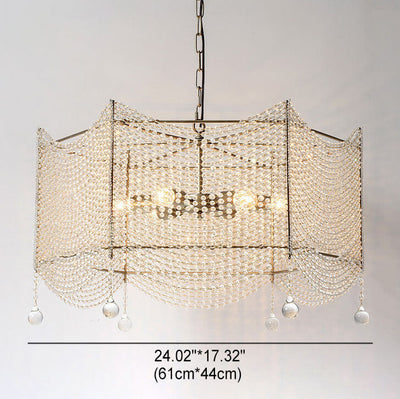 Modern Polygon Gold-Finished Iron Frame Crystal Beads 6-Light Chandelier