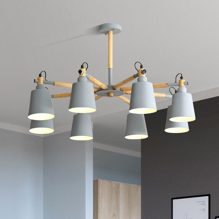 Nordic Modern Fashion Creative Solid Wood Macaron 3/6/8 Lights Chandeliers