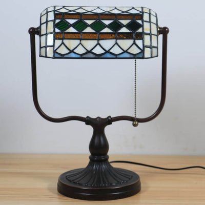 Tiffany Floral Butterfly Stained Glass 1-Light Bank Zipper Table Lamp