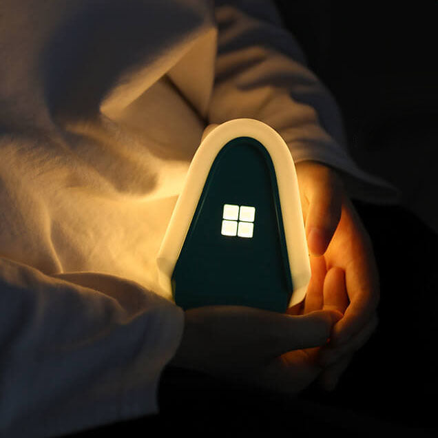 Lámpara de Mesa de Luz Nocturna LED Recargable USB de Silicona en Forma de Casa de Nieve Moderna de Dibujos Animados 