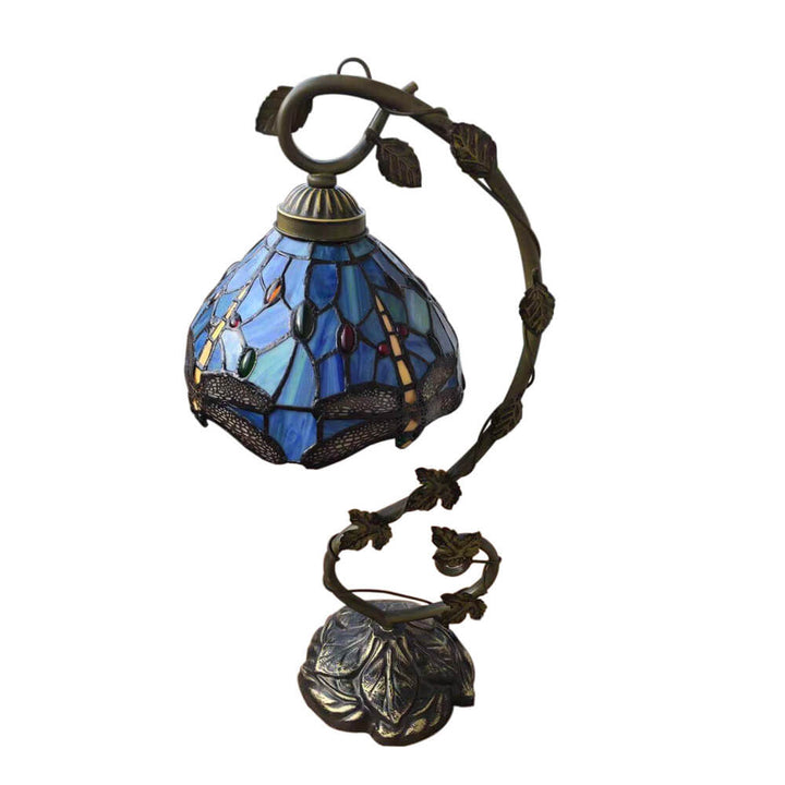 Traditional European Dragonfly Stained Glass Resin Vine 1-Light Table Lamp for Bedroom