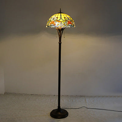 European Tiffany Stained Glass Rustic 2-Light Standing Floor Lamp