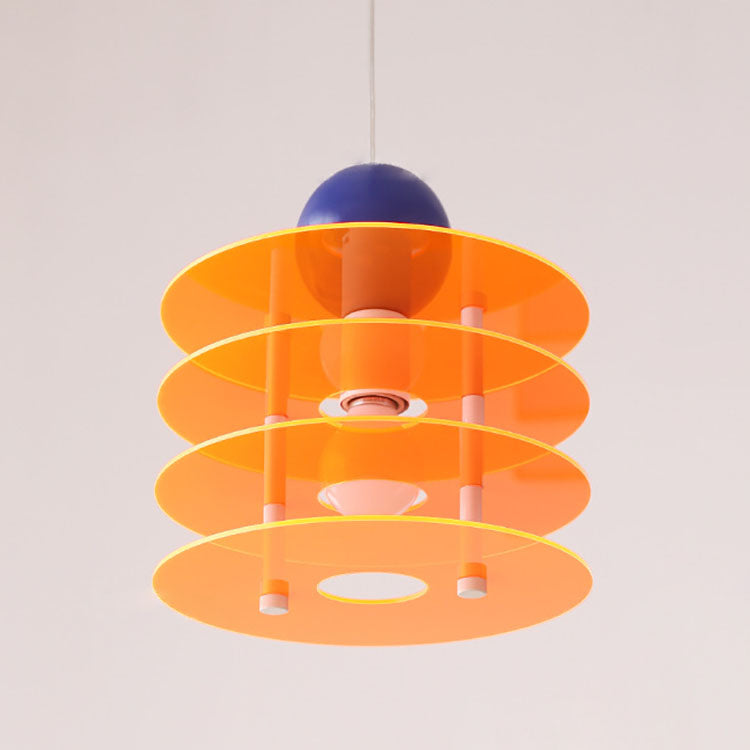 Zeitgenössische nordische bunte Acryl fliegende Untertasse 1-Licht Pendelleuchte für Schlafzimmer 