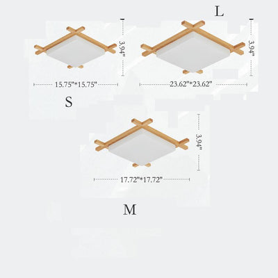 Moderne quadratische japanische Tatami-LED-Deckenleuchte aus massivem Holz 