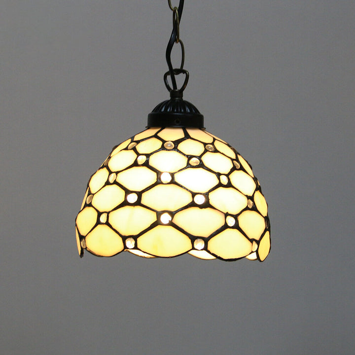 Suspension lumineuse à 1 ampoule en verre teinté avec perles Rustic Rose de Tiffany 