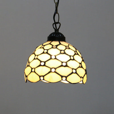 Tiffany Rustic Rose Beads Stained Glass 1-Light Pendant Light