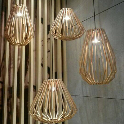 Vintage Creative Geometric Ash Wood 1-Light Pendant Light