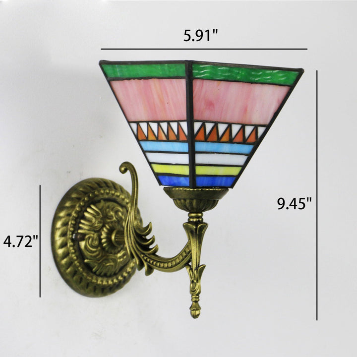 Lámpara de aplique de pared de 1 luz de vidrio teñido cuadrado Tiffany europeo 