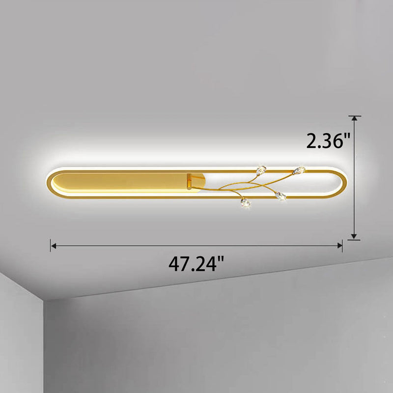 Creative Long Oval Crystal Small Flower Decoration Design LED Flush Mount Light
