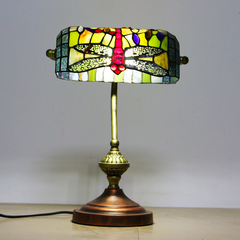 European Tiffany Vintage Bank Glass Hardware 1-Light Table Lamp