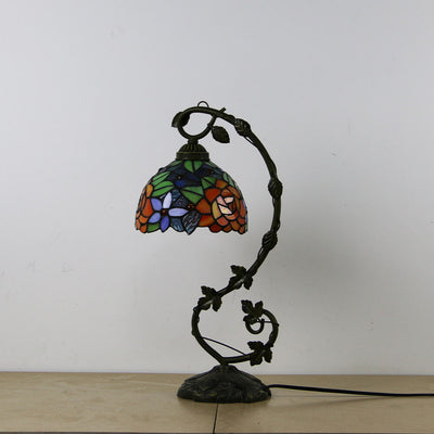 Tiffany Rustic Rose Stained Glass Vine Resin 1-Light Table Lamp