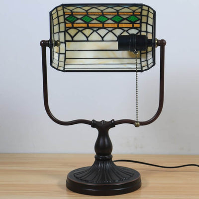 Tiffany Floral Butterfly Stained Glass 1-Light Bank Zipper Table Lamp