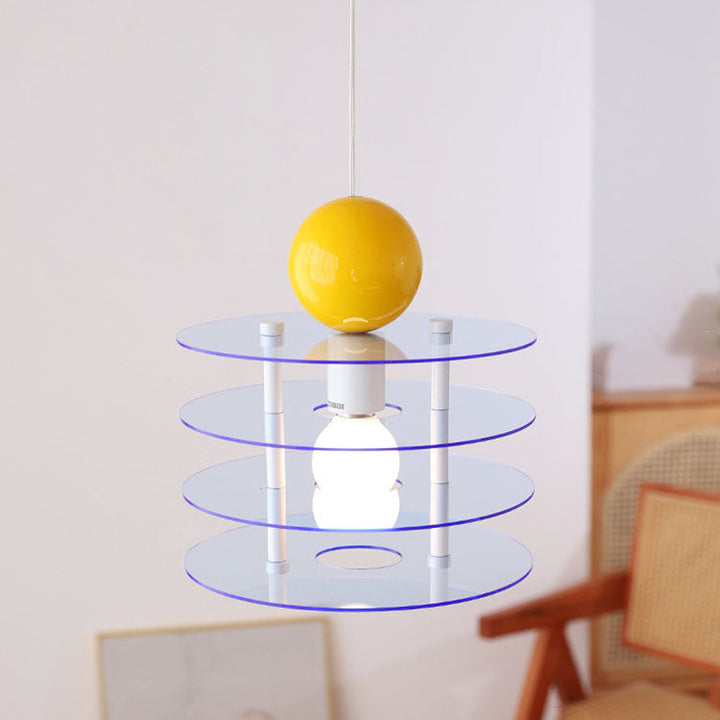 Zeitgenössische nordische bunte Acryl fliegende Untertasse 1-Licht Pendelleuchte für Schlafzimmer 