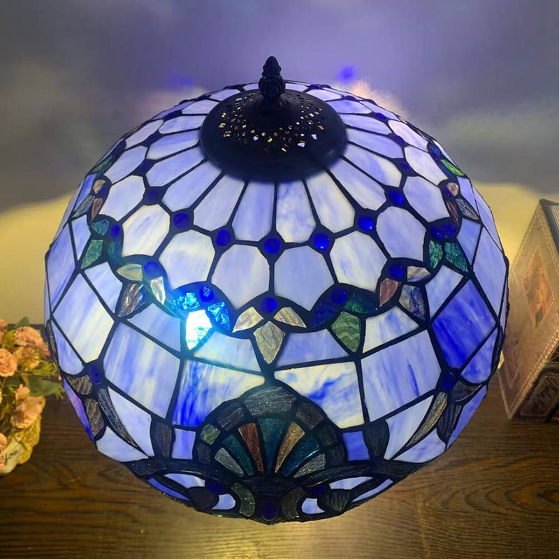 Lampe de Table en Verre Tiffany Européenne à Fleurs avec 2 Lumières 