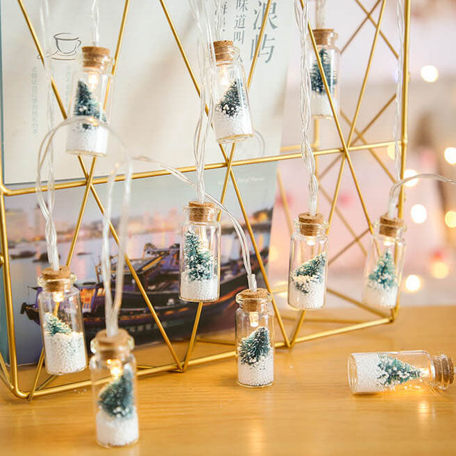 Lumière de chaîne décorative à LED de Noël avec bouteille à souhaits, arbre, neige et boîtier à piles 