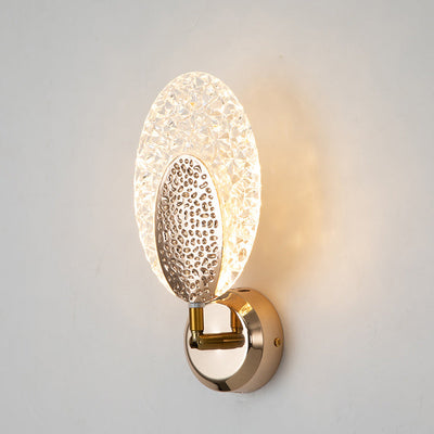 Lámpara de pared LED con pantalla de acrílico y anillo de hierro en oro rosa de lujo moderno para dormitorio 