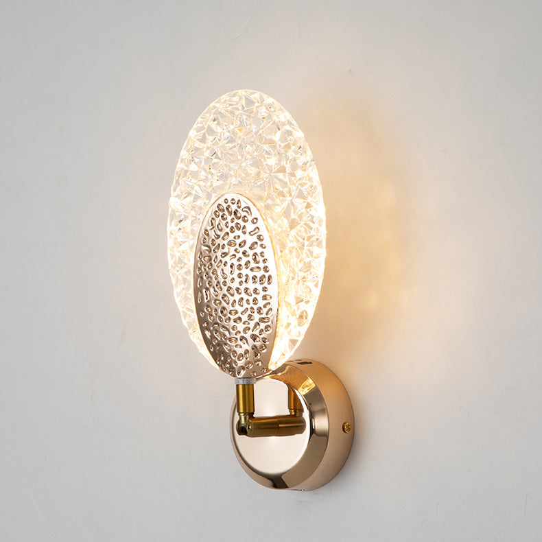 Lámpara de pared LED con pantalla de acrílico y anillo de hierro en oro rosa de lujo moderno para dormitorio 