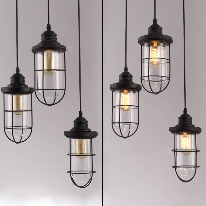 Industrial Vintage Iron Glass Cage 1-Light Pendant Light