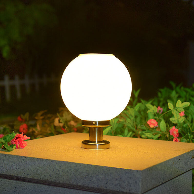 Lampe LED solaire à tête ronde en acier inoxydable et acrylique, luminaire décoratif d&