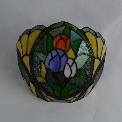 Vintage Tiffany Flower Stained Glass Bowl 1-Light Wall Sconce Lamp