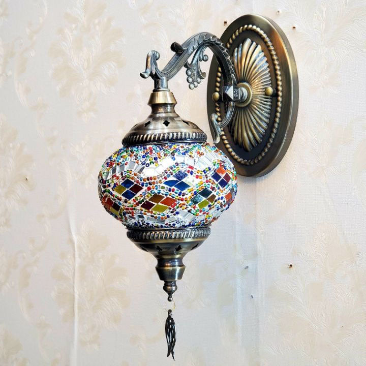 European Vintage Exotic Cracked Glass 1-Light Wall Sconce Lamp