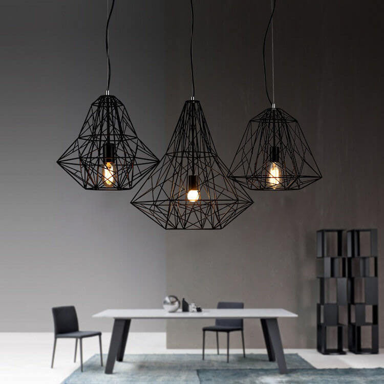 Lámpara colgante vintage industrial de jaula de hierro con 1 luz 