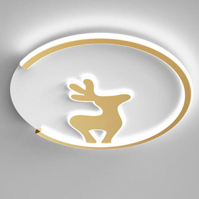 Nordic Creative Moose Thin Round Kids LED Flush Mount Ceiling Light