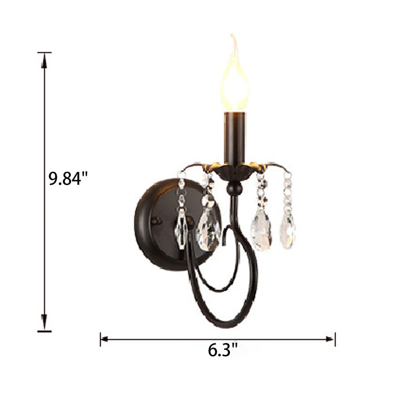 Europäische rustikale Vintage-Schmiedeeisen-Kristall-Wandleuchte mit 1 Licht 