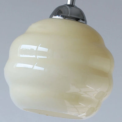 Vintage French Glass Round Tart 1-Light Pendant Light