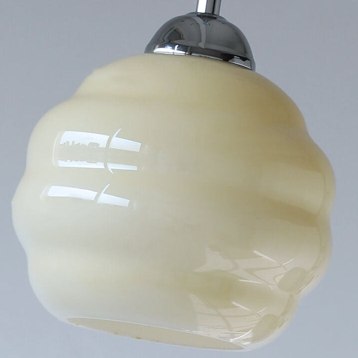 Vintage French Glass Round Tart 1-Light Pendant Light