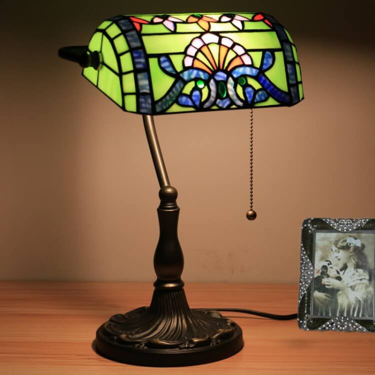 Tiffany Baroque Stained Glass 1-Light Bank Zipper Table Lamp