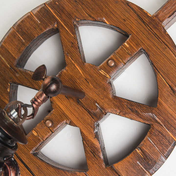 Aplique de pared contemporáneo industrial de madera de pino y vidrio con forma de timón de barco y lámpara de queroseno de 1 luz para salón y dormitorio 