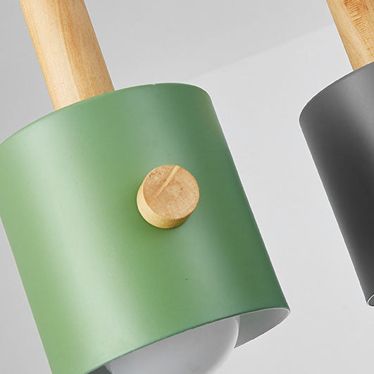 Lámpara de Araña de Madera y Hierro de Color Sólido Nórdico Macaron 1/3 Luz 