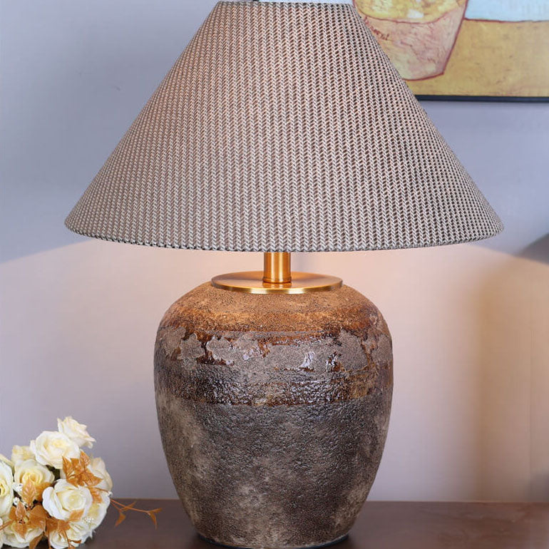 Chinesische Retro-Vase Basis Keramik Leinen 1-Licht Tischlampe 