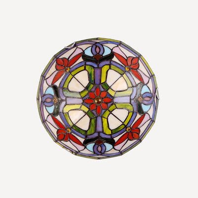 European Tiffany Stained Glass Round 2/3 Light Flush Mount Ceiling Light