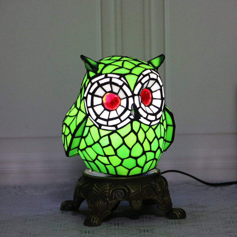 Lámpara de Mesa de Vidrio Tiffany Creative Owl Stained Glass de 1 Luz 