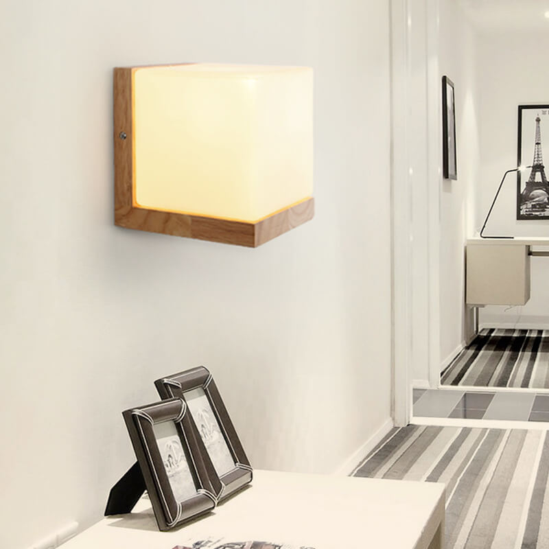 Modern Cube 1- Light Wooden Base Wall Sconce Lamp