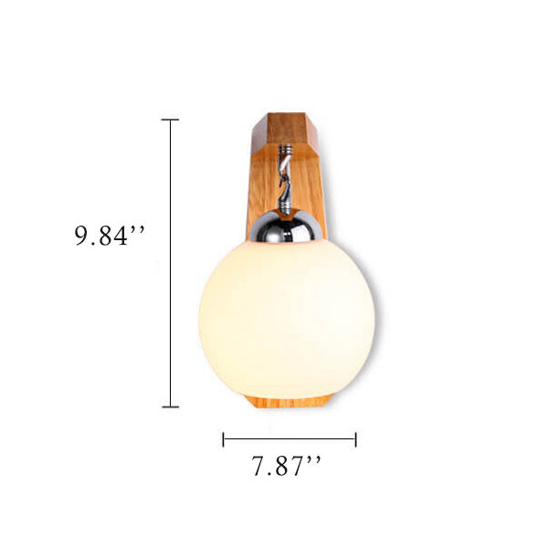 Applique murale à bras en bois avec globe en verre à 1 lumière 